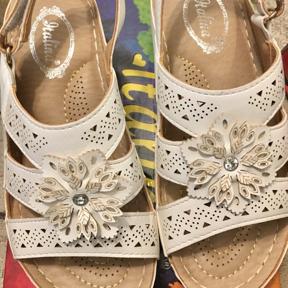 White Flower Wedge Sandals for Girls